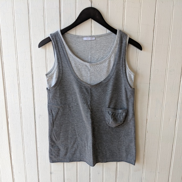 Yargici Tops - Yargici Grey Layered Pocket Sleeveless Tank Tee Yargici Tops - Yargici Grey Layered Pocket Sleeveless Tank Tee